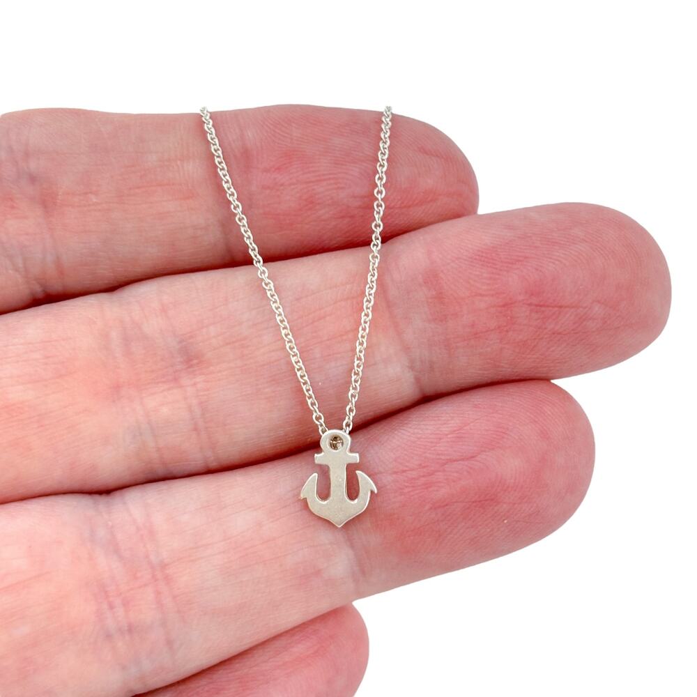 Dainty Anchor Pendant Necklace | Vintage Sterling Silver | Nautical Charm | 18"